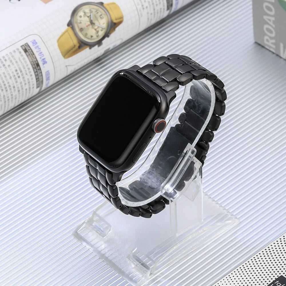For Apple Watch Ultra 3 2 1 49mm / Series 11 10 46mm / 9 8 7 45mm / SE3 SE2 SE 6 5 4 44mm / 3 2 1 42mm Titanium Steel Watch Band 5 Beads Replace Strap - Black - 3