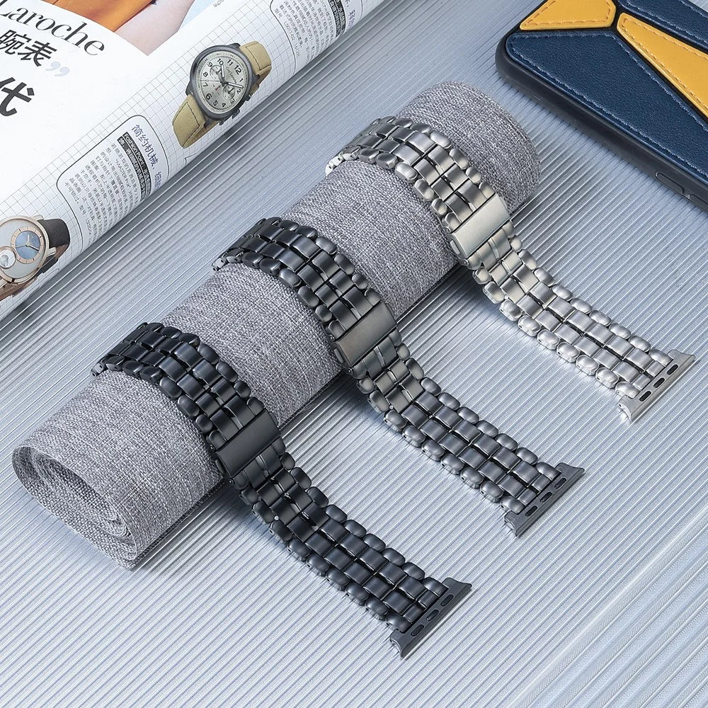 For Apple Watch Ultra 3 2 1 49mm / Series 11 10 46mm / 9 8 7 45mm / SE3 SE2 SE 6 5 4 44mm / 3 2 1 42mm Titanium Steel Watch Band 5 Beads Replace Strap - Black - 4