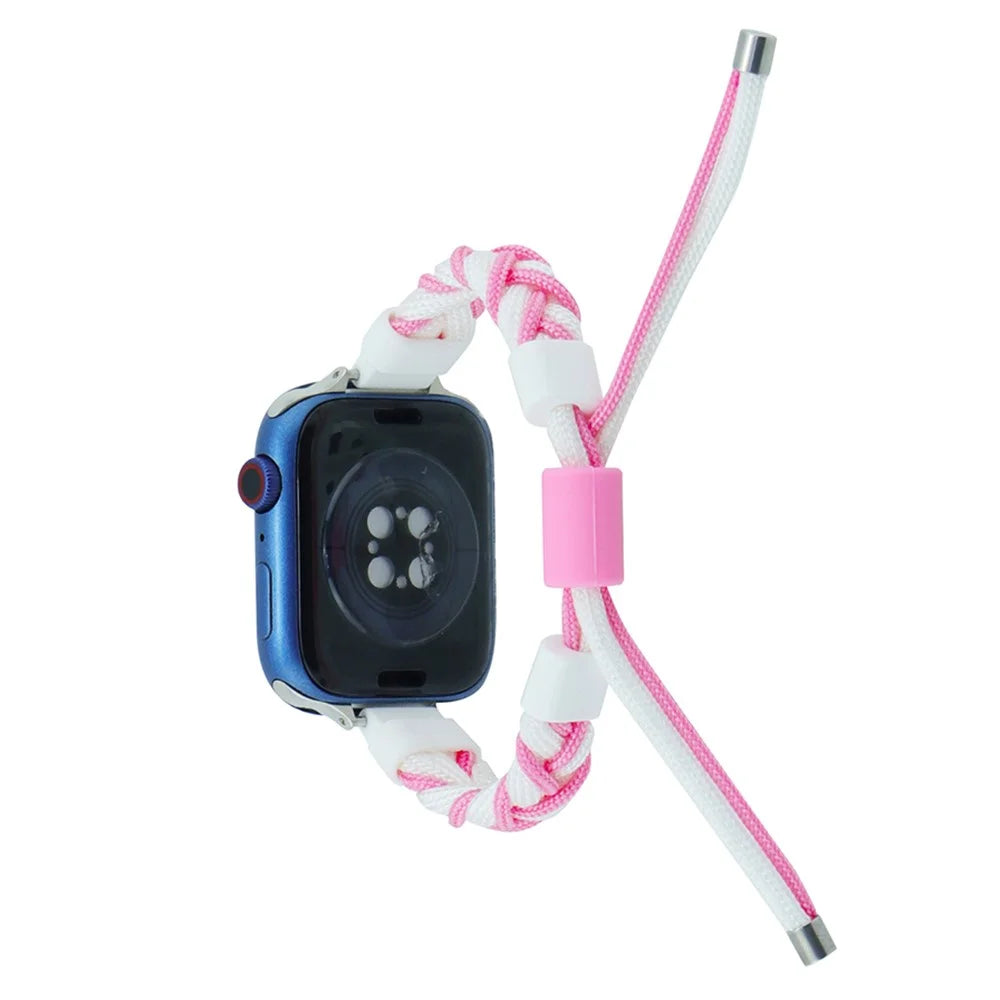 Watch Band for Apple Watch Ultra 3 2 1 49mm / Series 11 10 46mm / 9 8 7 45mm / SE3 SE2 SE 6 5 4 44mm / 3 2 1 42mm Silicone Loop Braided Nylon Strap - White+Pink - 1