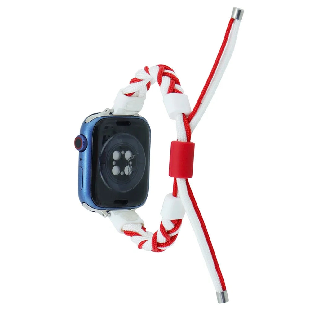 Watch Strap for Apple Watch Series 11 10 42mm / 9 8 7 41mm / SE3 SE2 SE 6 5 4 40mm / 3 2 1 38mm Watch Strap Silicone Loop Braided Nylon Wristband - White+Red - 1