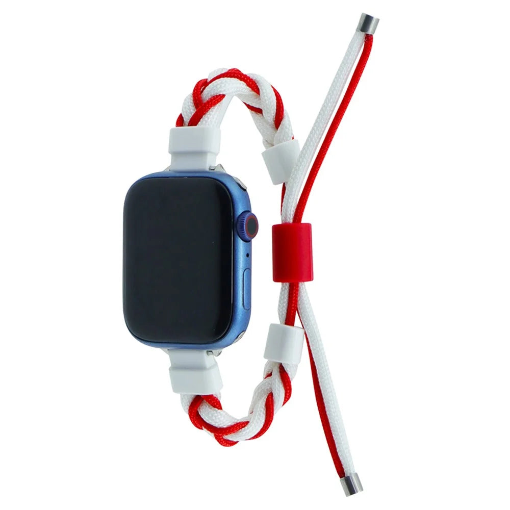 Watch Strap for Apple Watch Series 11 10 42mm / 9 8 7 41mm / SE3 SE2 SE 6 5 4 40mm / 3 2 1 38mm Watch Strap Silicone Loop Braided Nylon Wristband - White+Red - 2