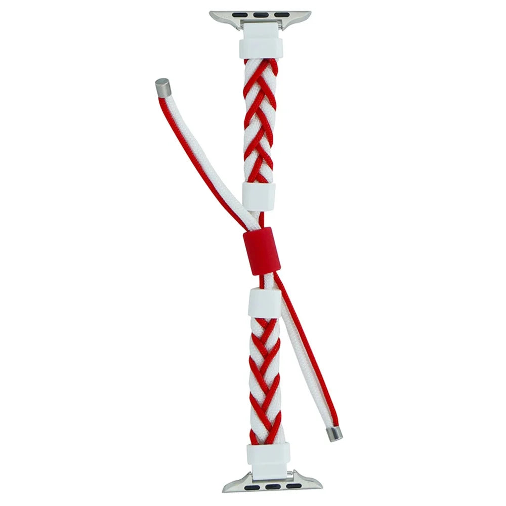 Watch Strap for Apple Watch Series 11 10 42mm / 9 8 7 41mm / SE3 SE2 SE 6 5 4 40mm / 3 2 1 38mm Watch Strap Silicone Loop Braided Nylon Wristband - White+Red - 3