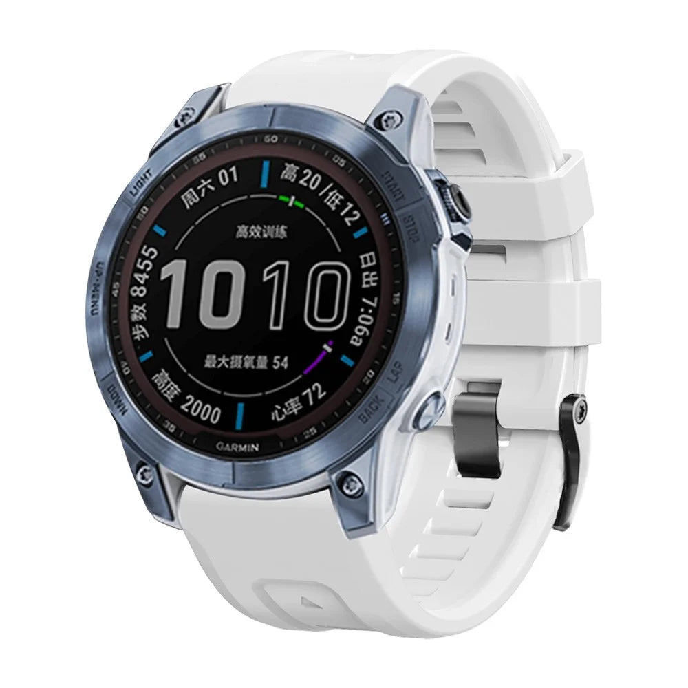 For Garmin Tactix 7 Pro / Fenix 7X / Fenix 6X Pro Silicone Watch Strap 26mm Wrist Band with Black Buckle - White - 2