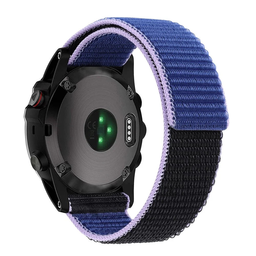 For Garmin Tactix 7 Pro / Fenix 7X / Fenix 6X Pro Stitching Watch Strap 26mm Adjustable Loop Nylon Wrist Band - Blue+Black - 1