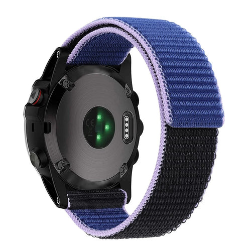 For Garmin Tactix 7 Pro / Fenix 7X / Fenix 6X Pro Stitching Watch Strap 26mm Adjustable Loop Nylon Wrist Band - Blue+Black - 1