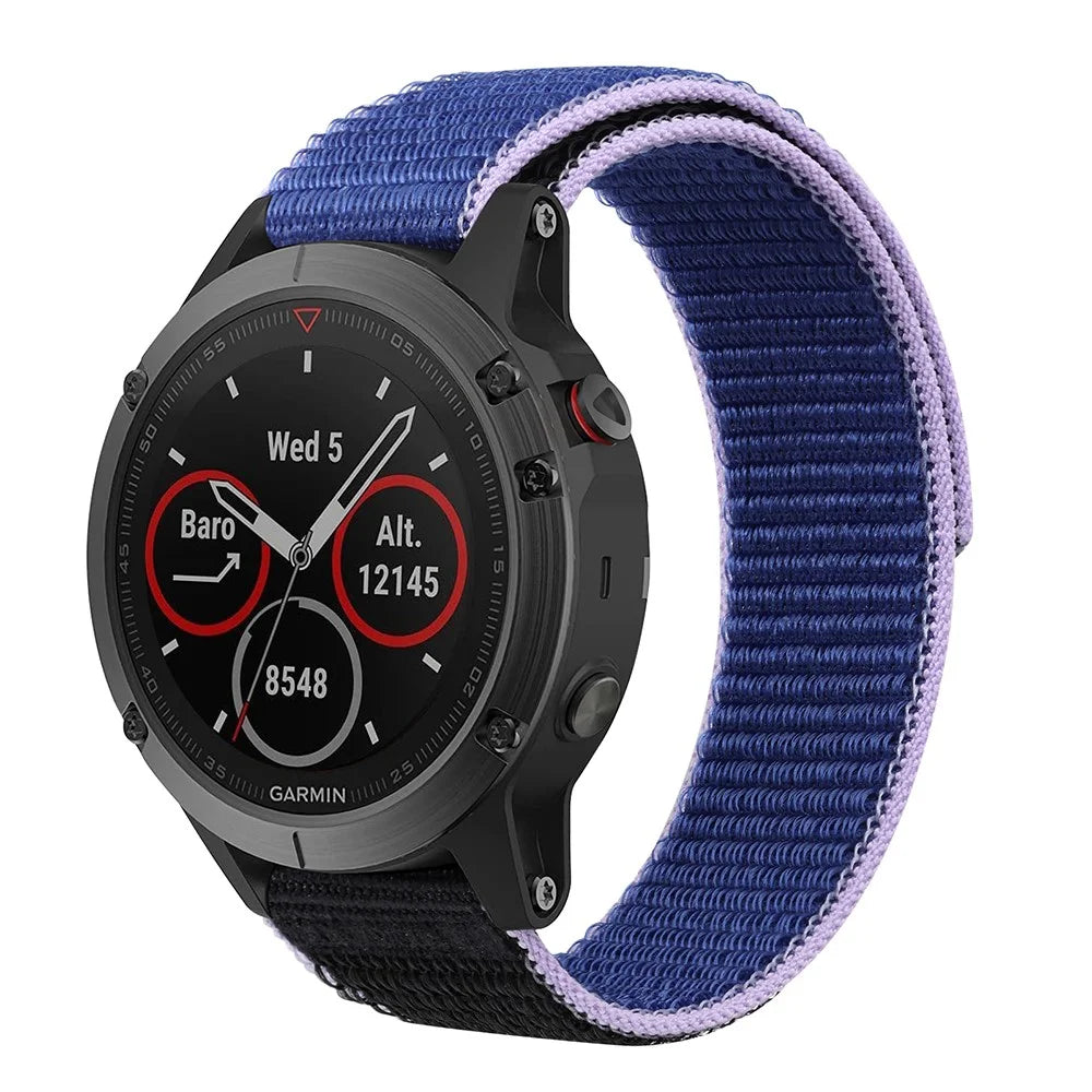 For Garmin Tactix 7 Pro / Fenix 7X / Fenix 6X Pro Stitching Watch Strap 26mm Adjustable Loop Nylon Wrist Band - Blue+Black - 2