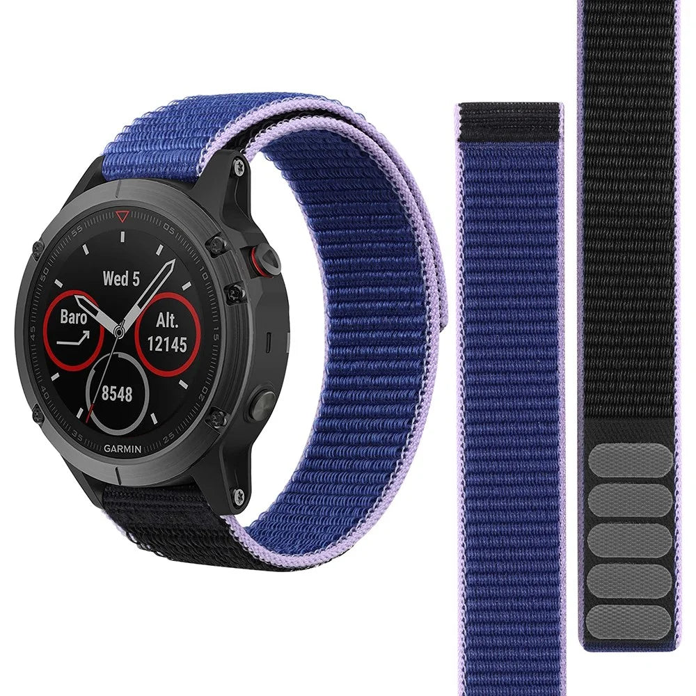 For Garmin Tactix 7 Pro / Fenix 7X / Fenix 6X Pro Stitching Watch Strap 26mm Adjustable Loop Nylon Wrist Band - Blue+Black - 3