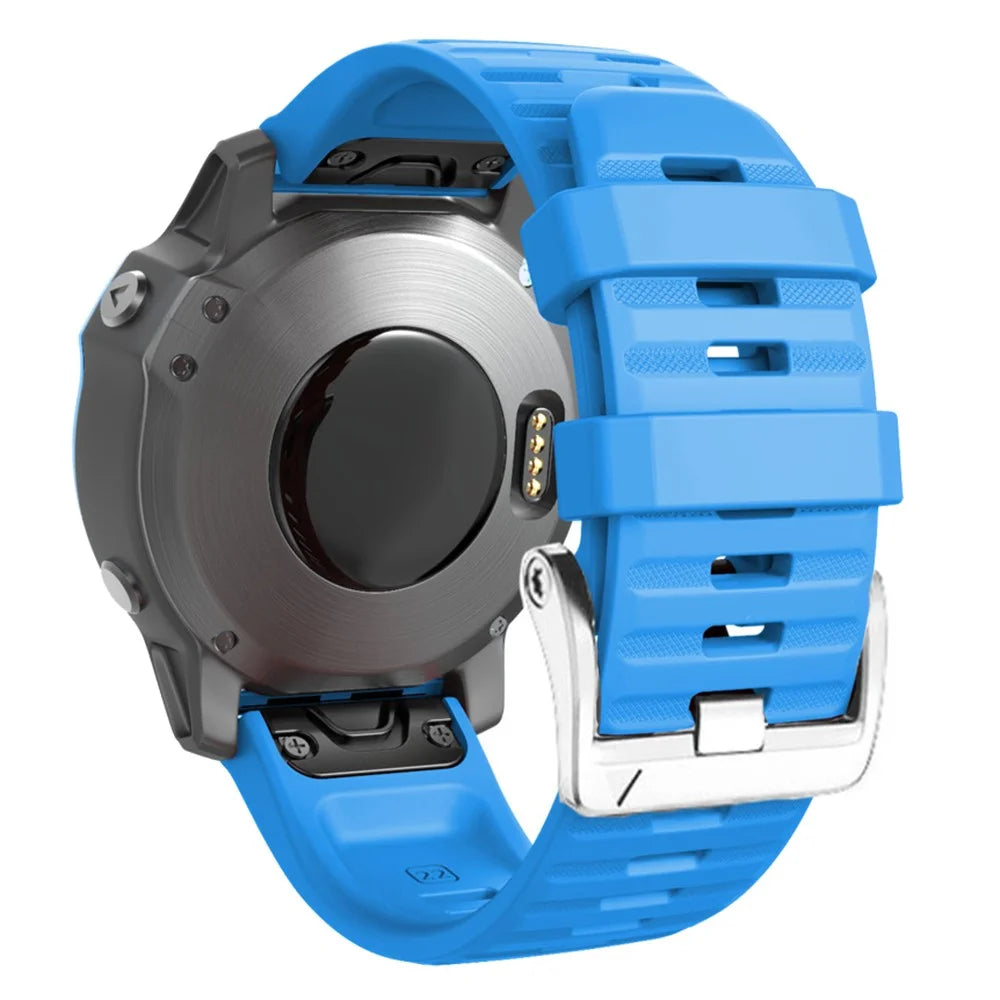 For Garmin Tactix 7 Pro / Fenix 7X / Fenix 6X Pro 26mm Watch Band Silicone Wrist Strap with Steel Silver Buckle - Sky Blue - 1