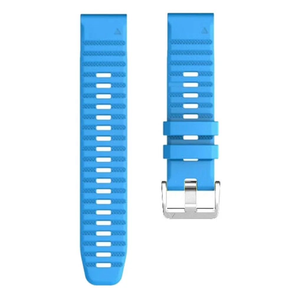 For Garmin Tactix 7 Pro / Fenix 7X / Fenix 6X Pro 26mm Watch Band Silicone Wrist Strap with Steel Silver Buckle - Sky Blue - 2
