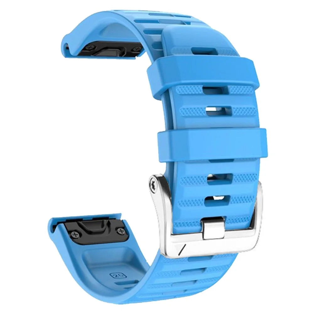 For Garmin Tactix 7 Pro / Fenix 7X / Fenix 6X Pro 26mm Watch Band Silicone Wrist Strap with Steel Silver Buckle - Sky Blue - 3