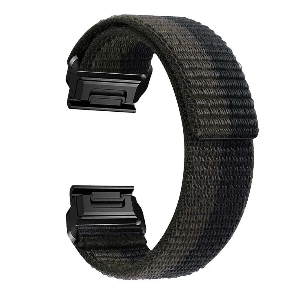 For Garmin Tactix 7 Pro / Fenix 7X / Fenix 6X Pro 26mm Nylon Watch Band Adjustable Wrist Strap Replacement - Black+Grey - 1