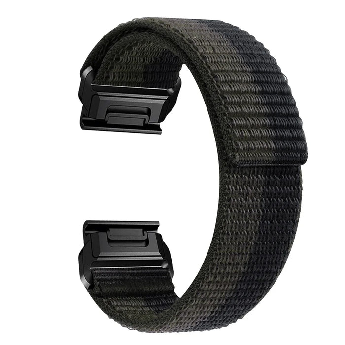 For Garmin Tactix 7 Pro / Fenix 7X / Fenix 6X Pro 26mm Nylon Watch Band Adjustable Wrist Strap Replacement - Black+Grey - 1