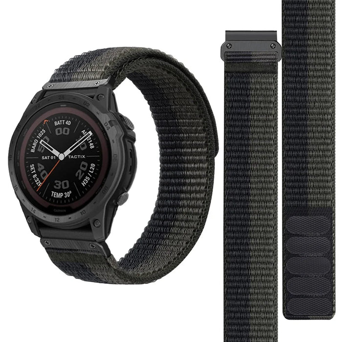 For Garmin Tactix 7 Pro / Fenix 7X / Fenix 6X Pro 26mm Nylon Watch Band Adjustable Wrist Strap Replacement - Black+Grey - 4
