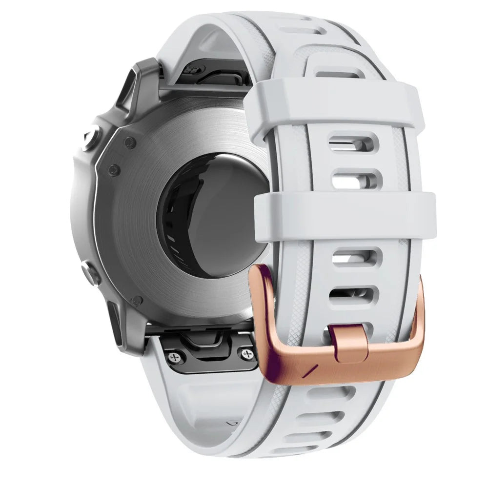 Watch Band for Garmin Fenix 7S / 6S Pro / 5S Plus / Instinct 2S , 20mm Silicone Replacement Strap with Rose Gold Buckle - White - 1