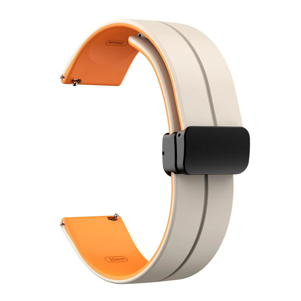 Watch Band for Huawei Watch 4 / Watch 4 Pro / Watch 3 / Watch 3 Pro , 22mm Silicone Dual Color Strap with Black Magnetic Buckle - Starlight+Orange - 1