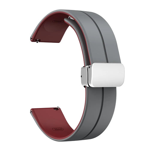 For Huawei Watch 4 / 4 Pro / Watch 3 / 3 Pro Watch Band 22mm Dual Color Silicone Watch Strap with Magnetic Folding Silver Buckle - Grey / Wine Red - 1