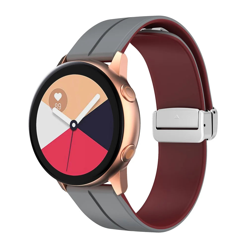 For Huawei Watch 4 / 4 Pro / Watch 3 / 3 Pro Watch Band 22mm Dual Color Silicone Watch Strap with Magnetic Folding Silver Buckle - Grey / Wine Red - 2