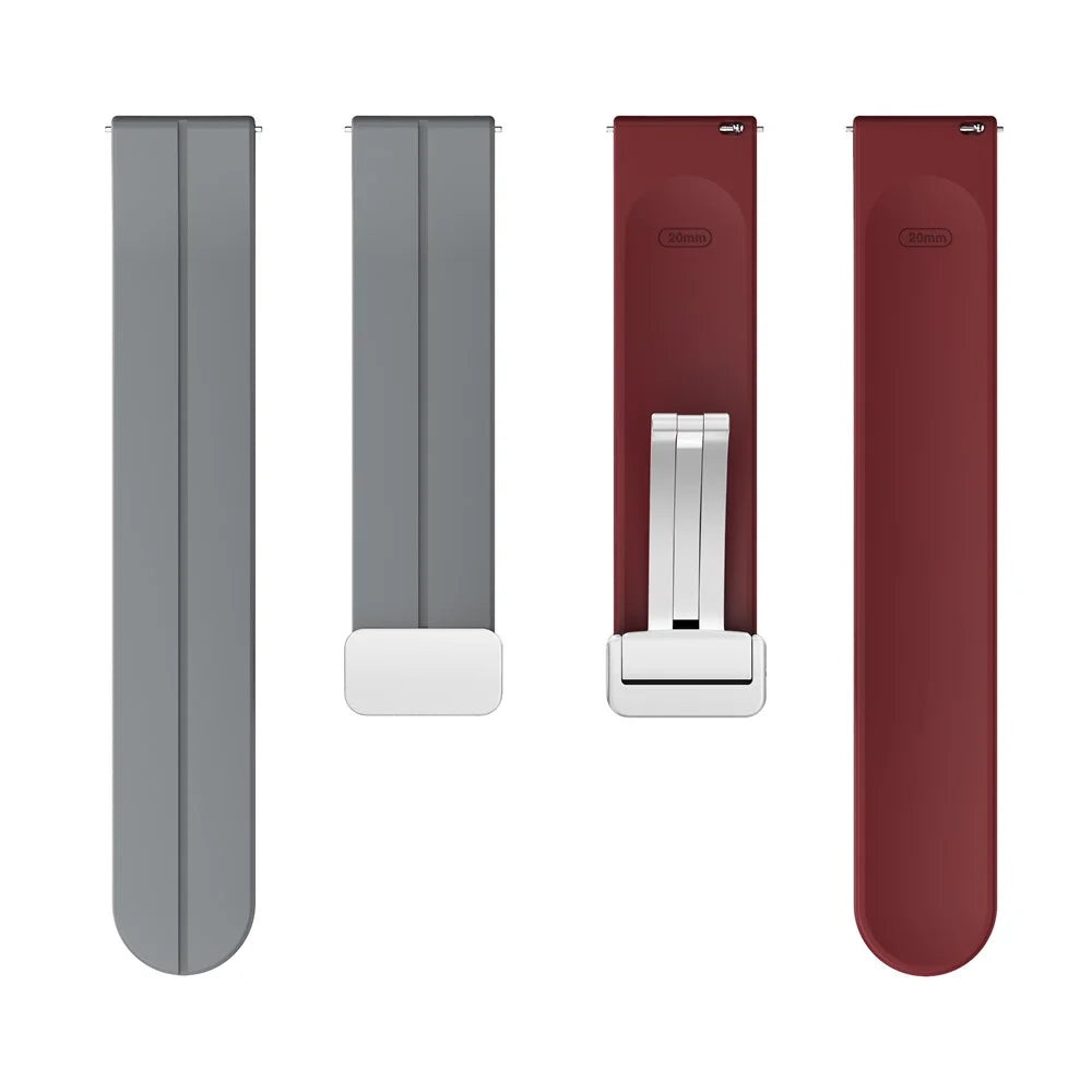 For Huawei Watch 4 / 4 Pro / Watch 3 / 3 Pro Watch Band 22mm Dual Color Silicone Watch Strap with Magnetic Folding Silver Buckle - Grey / Wine Red - 3