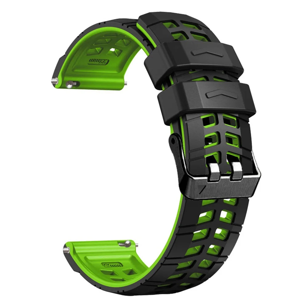 For Huawei Watch 4 / 4 Pro / Watch 3 / 3 Pro Silicone Watch Band 22mm Textured Watch Strap with Dual Buckle - Black / Green - 2