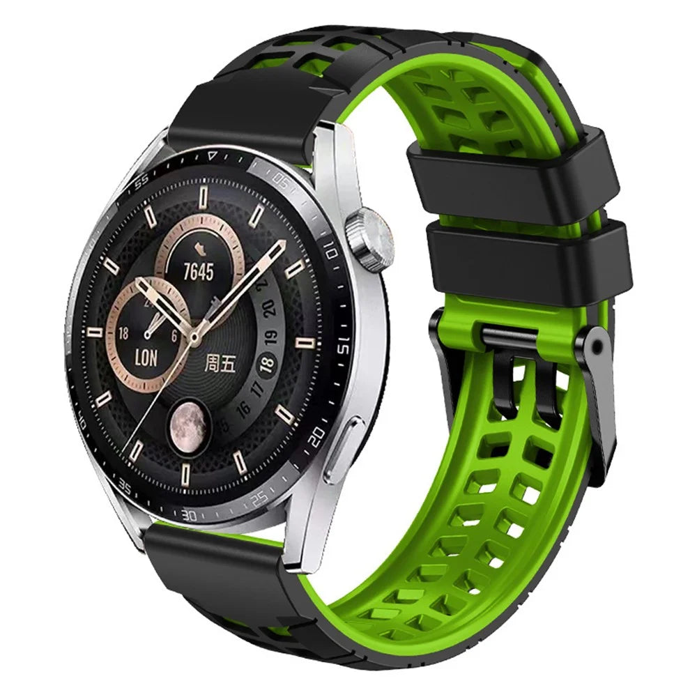 For Huawei Watch 4 / 4 Pro / Watch 3 / 3 Pro Silicone Watch Band 22mm Textured Watch Strap with Dual Buckle - Black / Green - 3