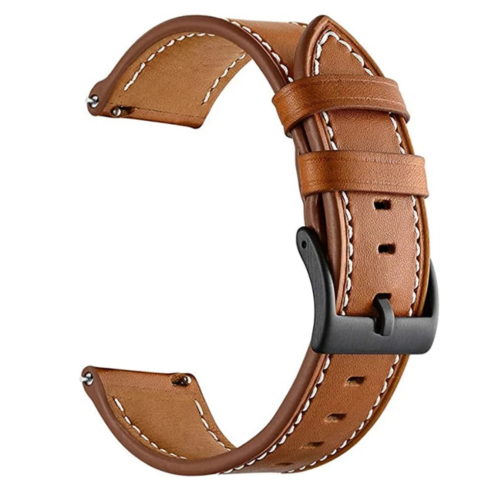 For Garmin Forerunner 265 / 255 22mm Stitching Watch Strap Genuine Cow Leather Watchband - Brown - 1