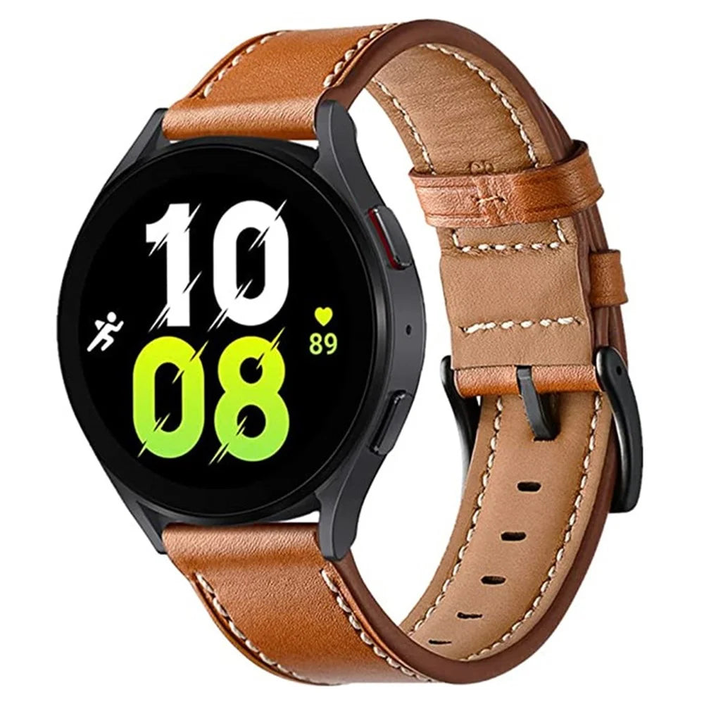 For Garmin Forerunner 265 / 255 22mm Stitching Watch Strap Genuine Cow Leather Watchband - Brown - 2