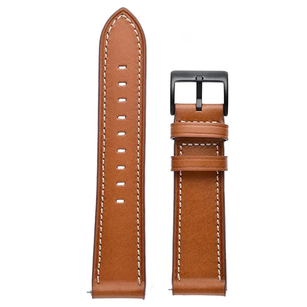 For Garmin Forerunner 265 / 255 22mm Stitching Watch Strap Genuine Cow Leather Watchband - Brown - 3