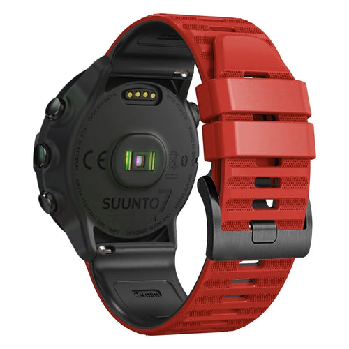 For Suunto 9 / 9 Baro / 7 Silicone Watch Band 24mm Dual Color Textured Replacement Watch Strap - Red / Black - 1
