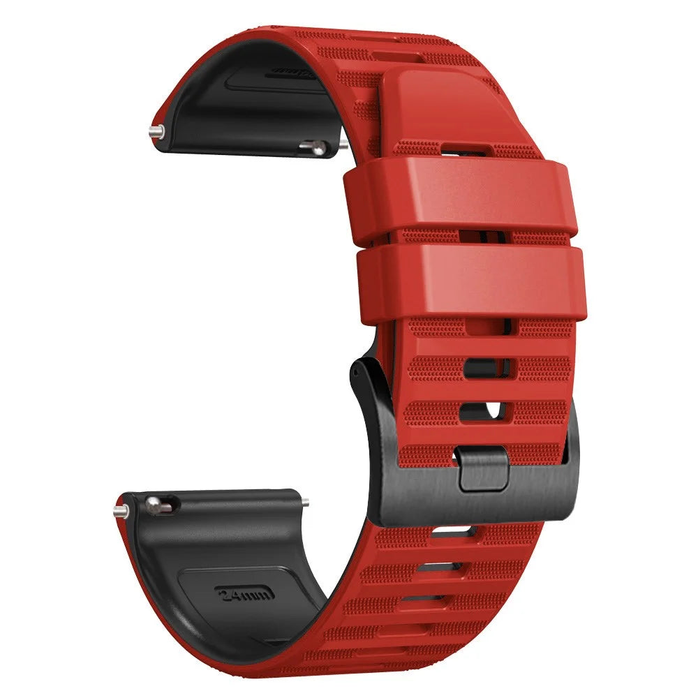 For Suunto 9 / 9 Baro / 7 Silicone Watch Band 24mm Dual Color Textured Replacement Watch Strap - Red / Black - 2