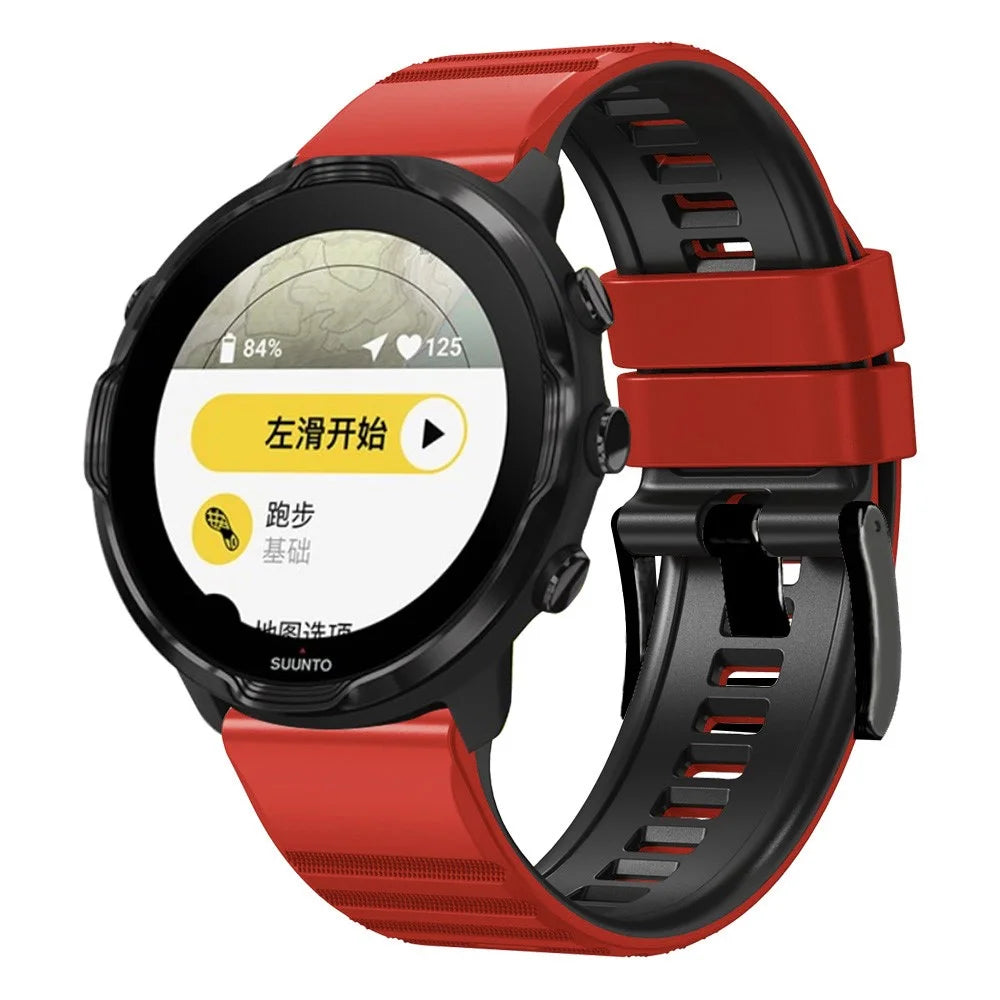 For Suunto 9 / 9 Baro / 7 Silicone Watch Band 24mm Dual Color Textured Replacement Watch Strap - Red / Black - 3