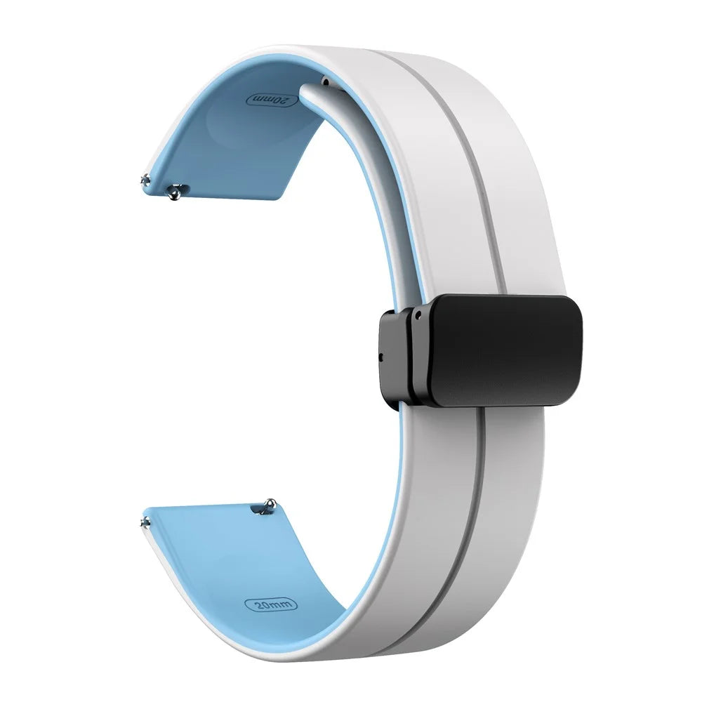 Magnetic Watch Band for Garmin vivomove Trend / Style / Luxe , 20mm Silicone Dual Color Sport Straps with Black Folding Buckle - White+Baby Blue - 1