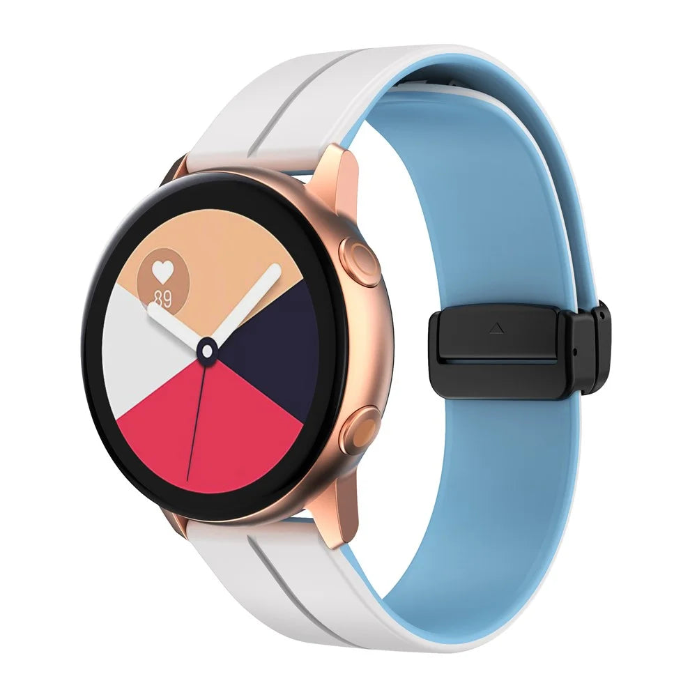 Magnetic Watch Band for Garmin vivomove Trend / Style / Luxe , 20mm Silicone Dual Color Sport Straps with Black Folding Buckle - White+Baby Blue - 2