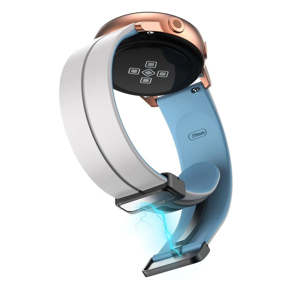 Magnetic Watch Band for Garmin vivomove Trend / Style / Luxe , 20mm Silicone Dual Color Sport Straps with Black Folding Buckle - White+Baby Blue - 3