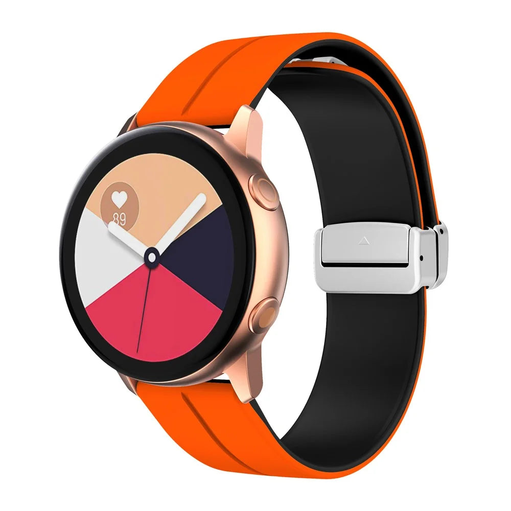 Magnetic Silicone Strap for Garmin vivomove Trend / Style / Luxe , Dual Color 20mm Watch Band with Silver Folding Buckle - Orange+Black - 2