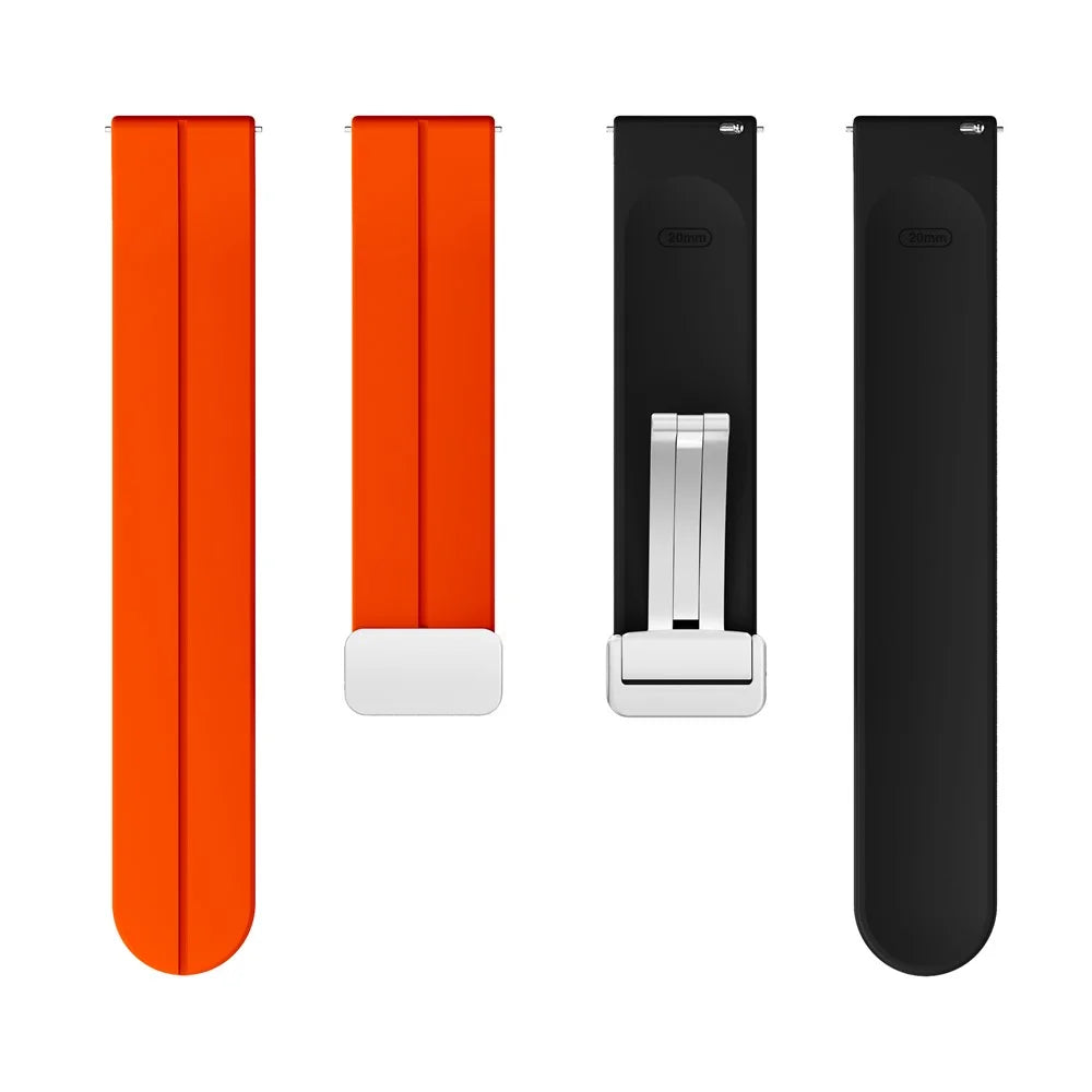 Magnetic Silicone Strap for Garmin vivomove Trend / Style / Luxe , Dual Color 20mm Watch Band with Silver Folding Buckle - Orange+Black - 3