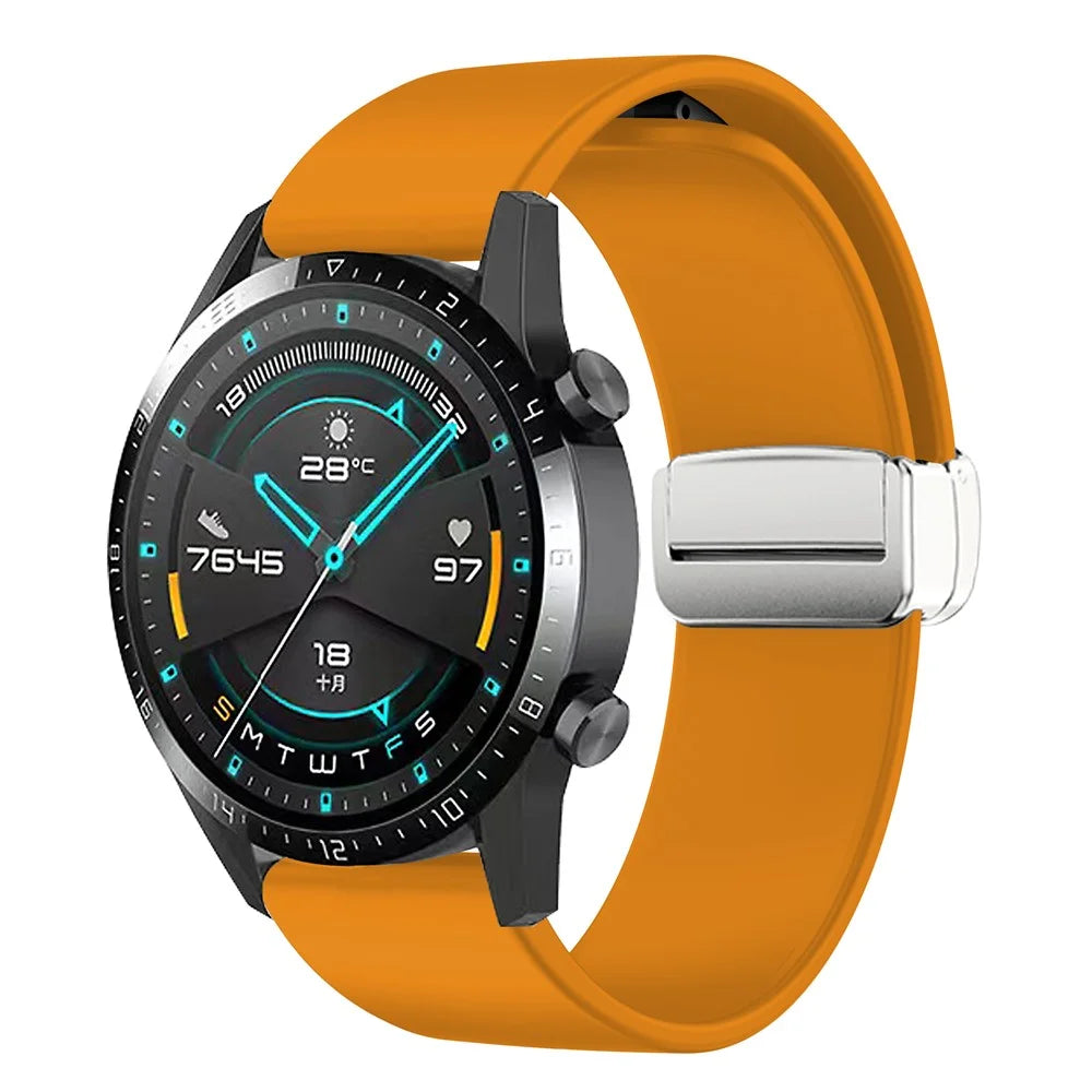 Sport Bands for Huawei Watch 4 / Watch 4 Pro / Watch 3 / Watch 3 Pro , Silicone 22mm Watch Strap with Silver Magnetic Folding Buckle - Yellow - 2