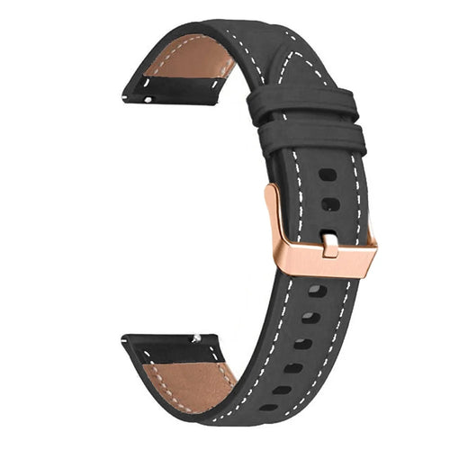 Watch Band for Garmin Venu / Sq / Sq 2 / 2 Plus , 20mm Genuine Cow Leather Strap with Rose Gold Buckle - Black - 1