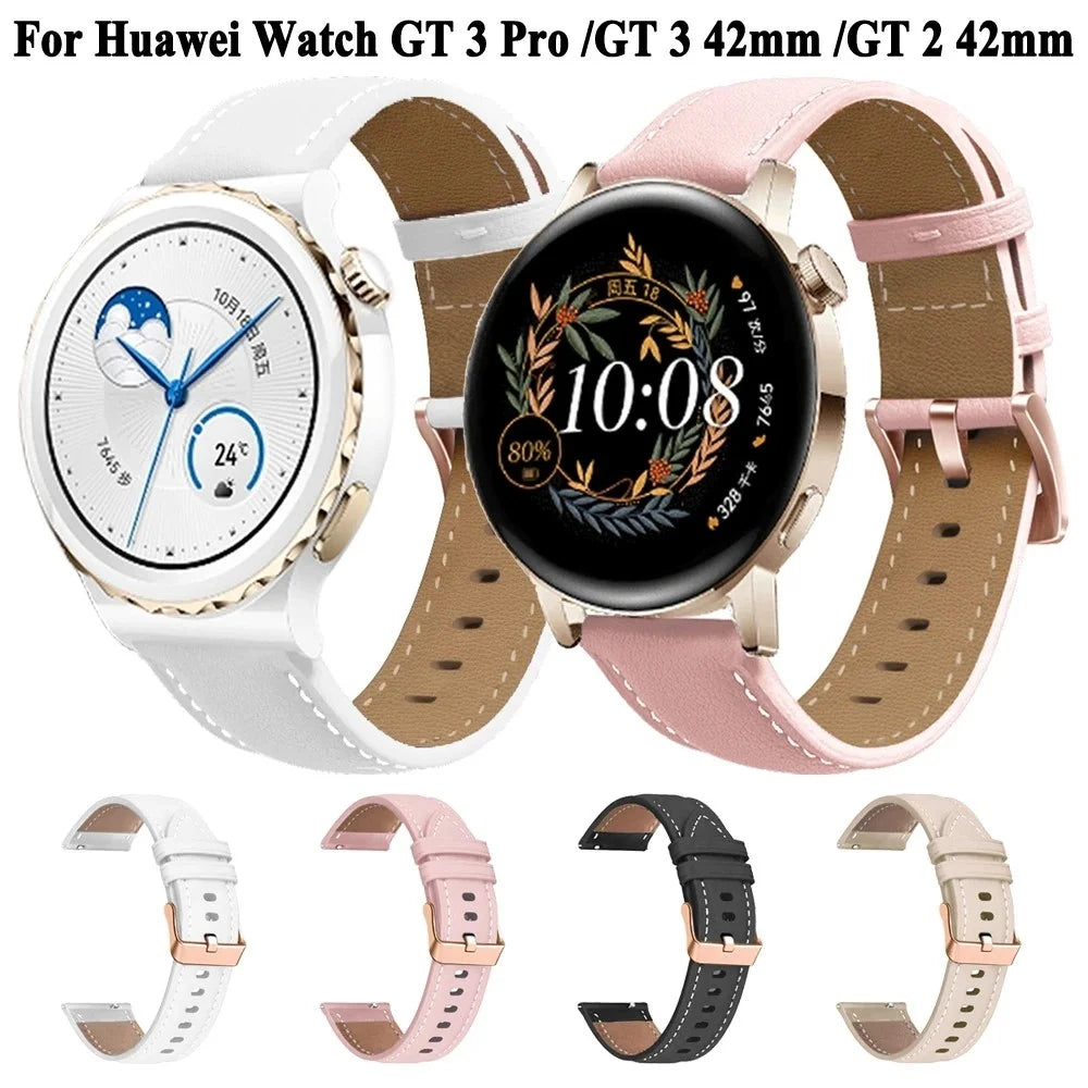 Watch Band for Garmin Venu / Sq / Sq 2 / 2 Plus , 20mm Genuine Cow Leather Strap with Rose Gold Buckle - Black - 4