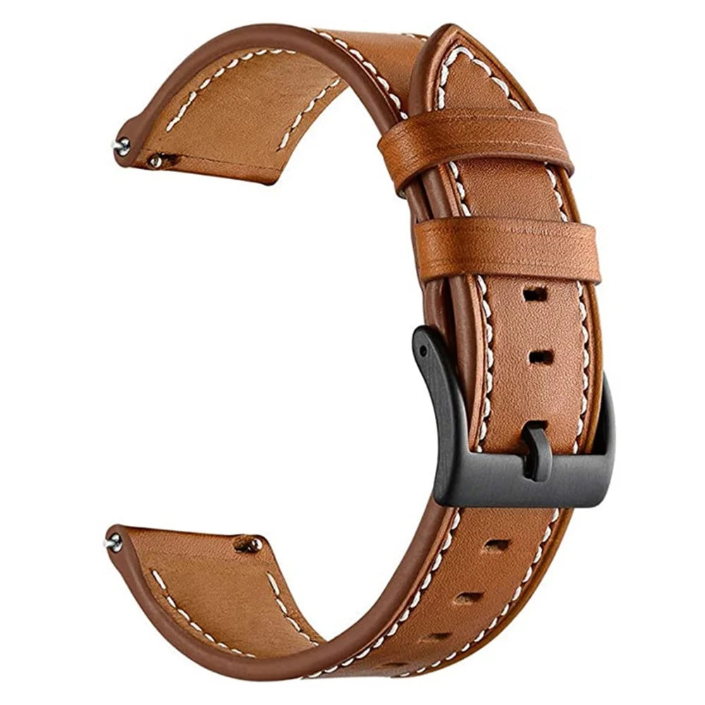 20mm Watch Band for Garmin Venu / Sq / Sq 2 / 2 Plus , Genuine Cow Leather Replacement Straps - Brown - 1