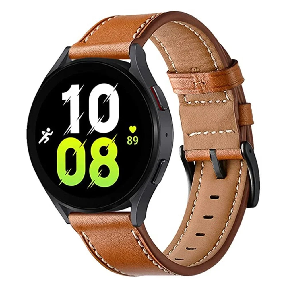 20mm Watch Band for Garmin Venu / Sq / Sq 2 / 2 Plus , Genuine Cow Leather Replacement Straps - Brown - 3
