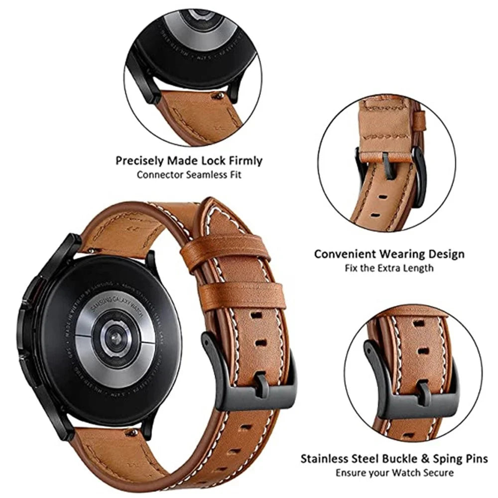 20mm Watch Band for Garmin Venu / Sq / Sq 2 / 2 Plus , Genuine Cow Leather Replacement Straps - Brown - 4