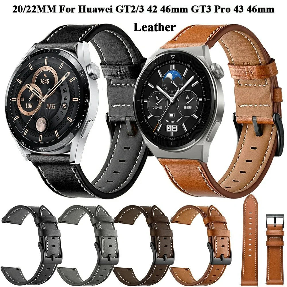 20mm Watch Band for Garmin Venu / Sq / Sq 2 / 2 Plus , Genuine Cow Leather Replacement Straps - Brown - 5