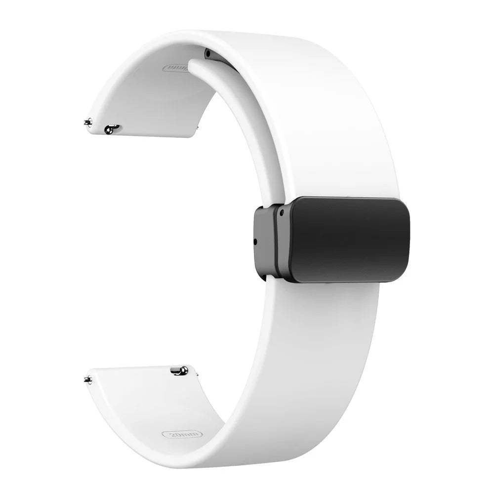 For Garmin Venu / Venu Sq / Venu Sq 2 /  Venu 2 Plus Watch Band 20mm Silicone Wrist Strap with Magnetic Folding Black Buckle - White - 1