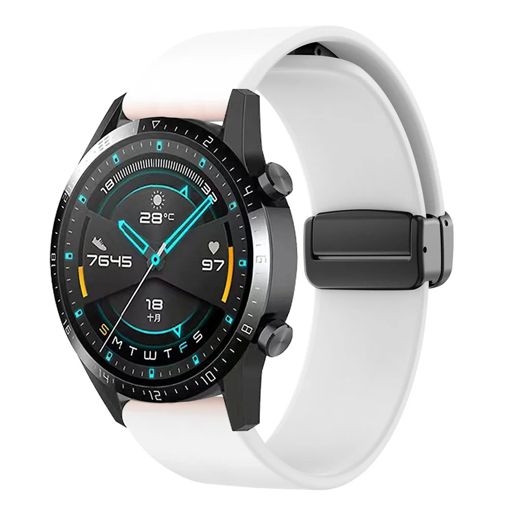 For Garmin Venu / Venu Sq / Venu Sq 2 /  Venu 2 Plus Watch Band 20mm Silicone Wrist Strap with Magnetic Folding Black Buckle - White - 2