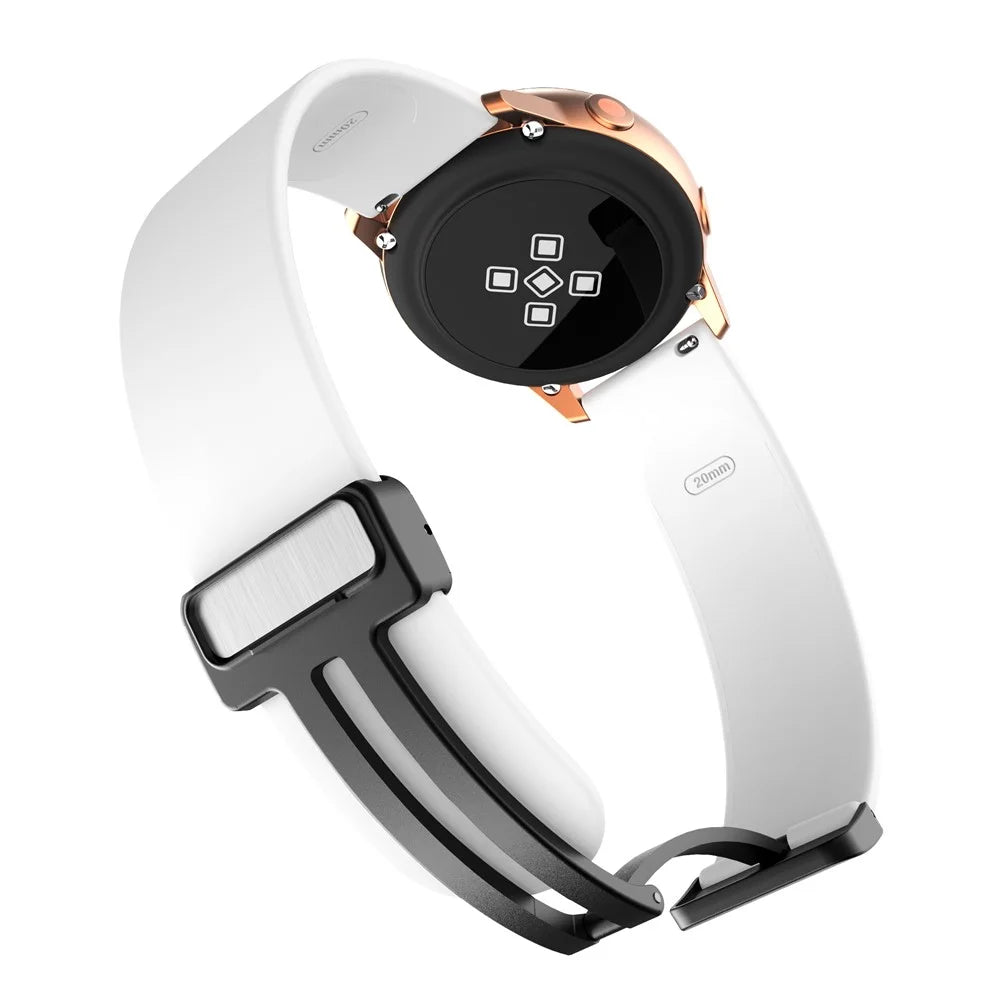 For Garmin Venu / Venu Sq / Venu Sq 2 /  Venu 2 Plus Watch Band 20mm Silicone Wrist Strap with Magnetic Folding Black Buckle - White - 4