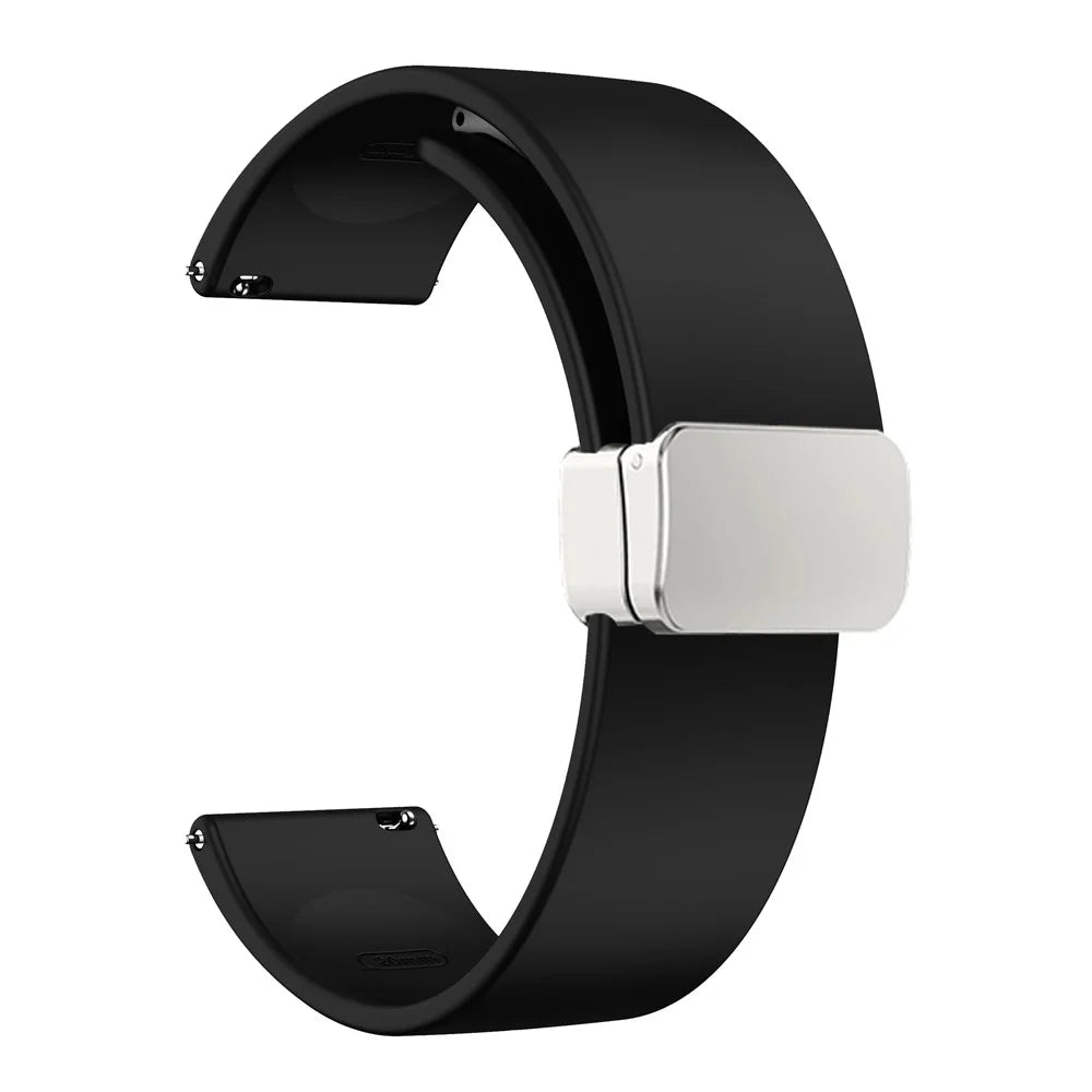 For Garmin Venu / Venu Sq / Venu Sq 2 / Venu 2 Plus Silicone Watch Strap 20mm Wristband with Magnetic Folding Silver Buckle - Black - 1