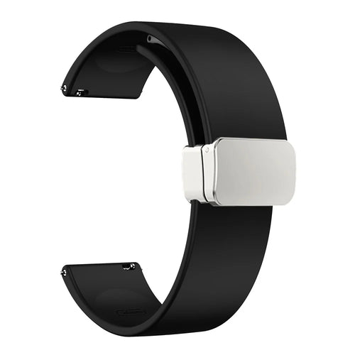 For Garmin Venu / Venu Sq / Venu Sq 2 / Venu 2 Plus Silicone Watch Strap 20mm Wristband with Magnetic Folding Silver Buckle - Black - 1