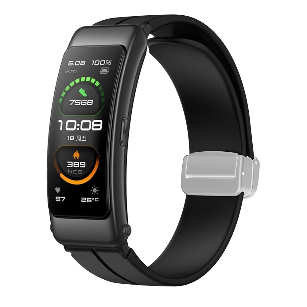 For Keep B4 / Huawei Watch Fit Mini Watch Band 16mm Silicone Wrist Strap, Silver Folding Buckle - Black - 4