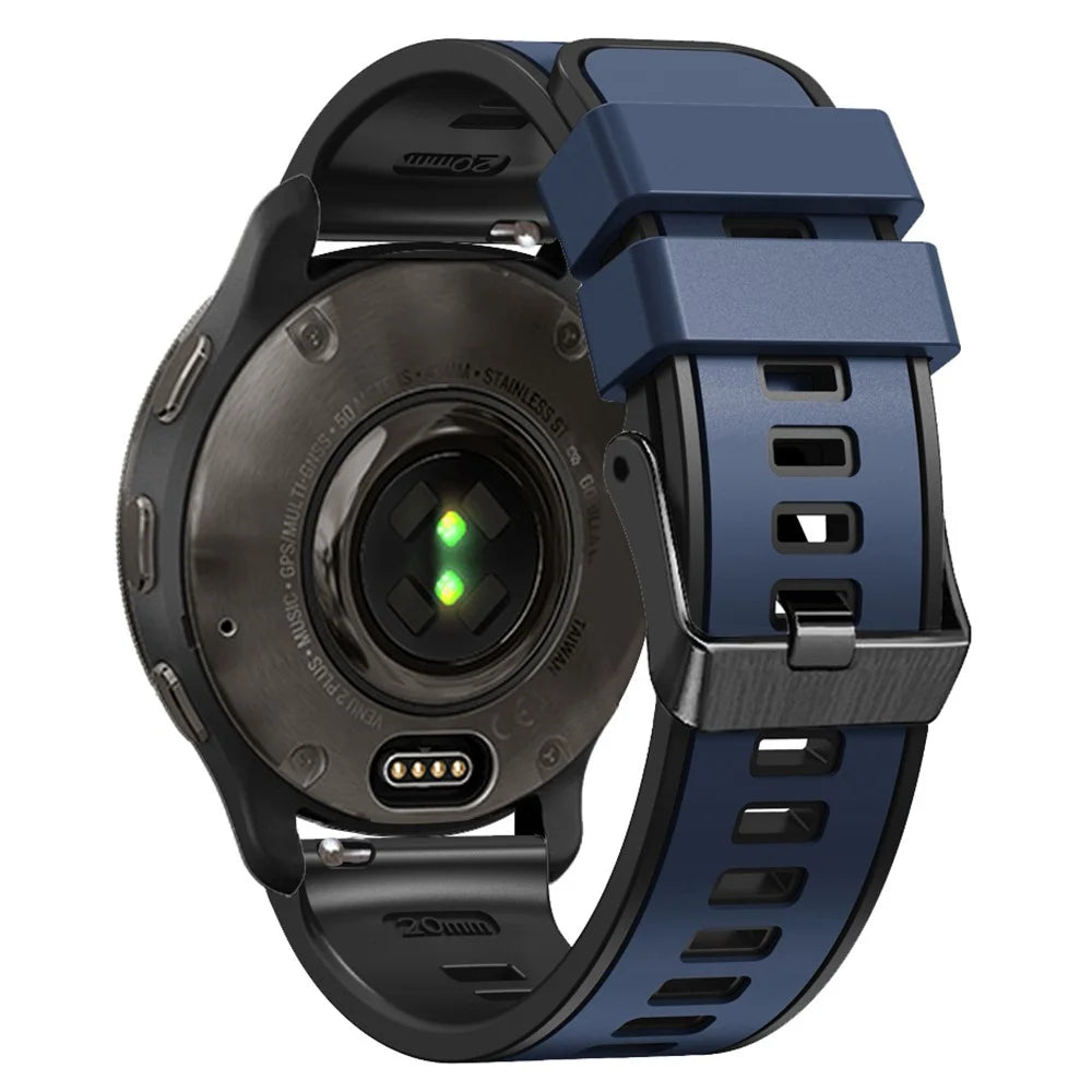 For Garmin Forerunner 265S / 255S / Venu 2S Silicone Watch Strap 18mm Dual Color Replacement Watchband - Dark Blue / Black - 1