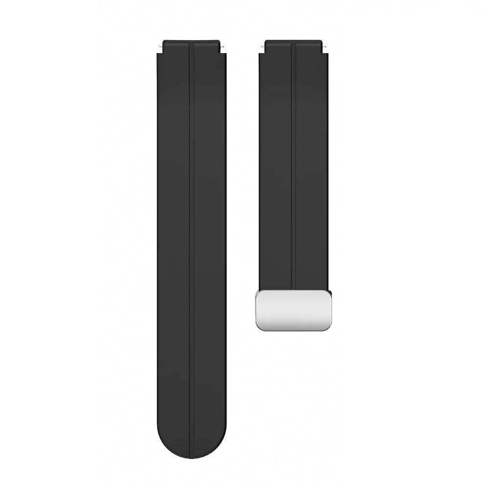 For Garmin Forerunner 265S / 255S / Venu 2S Watch Strap 18mm Silicone Watchband with Magnetic Folding Silver Buckle - Black - 1